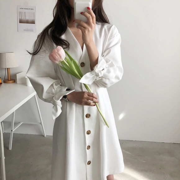 Korean Style Vintage Button Down Dress - Picture 1 of 5